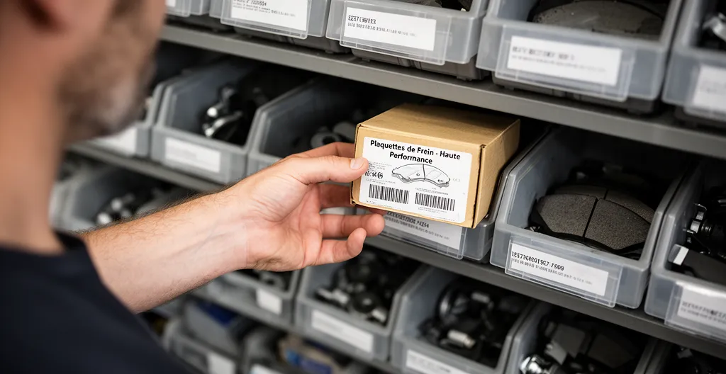 Étagère de pièces détachées auto organisées avec boîtes de plaquettes de frein